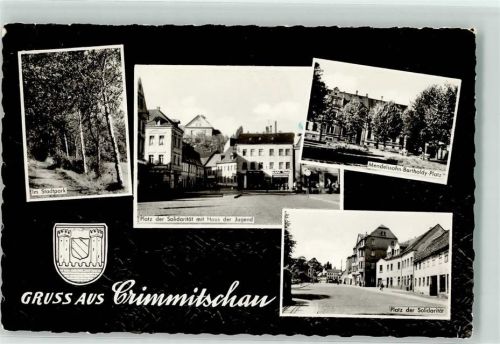 Crimmitschau Stadtpark Platz der Solidarität Haus der Jugend Mendelssohn Bartholdy Platz Wappen Fahrrad Gruss