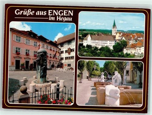78234 W7707 Engen , Hegau 1994 - mit Kirche Mariä Himmelfahrt Marktplatz mit Brunnen St. Martinssäule Brockhausbrunnen