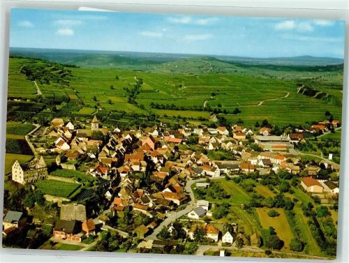 Burkheim Fliegeraufnahme des Ortes mit Schlossruine Burkheim