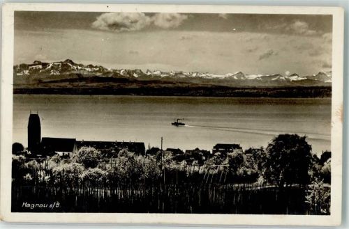 Hagnau 1928 mit Kath. Kirche St. Jodokus und Alpenpanorama
