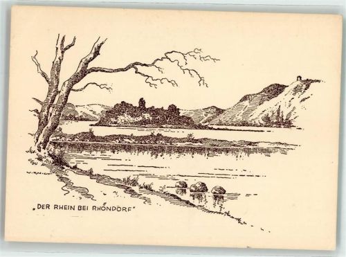 Rhöndorf Zeichnung Der Rhein bei Rhöndorf sign. Virnicht