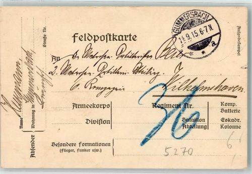 Gummersbach 1915 Feldpostkarte Taxe Nachgebühr Ort lt. Stempel