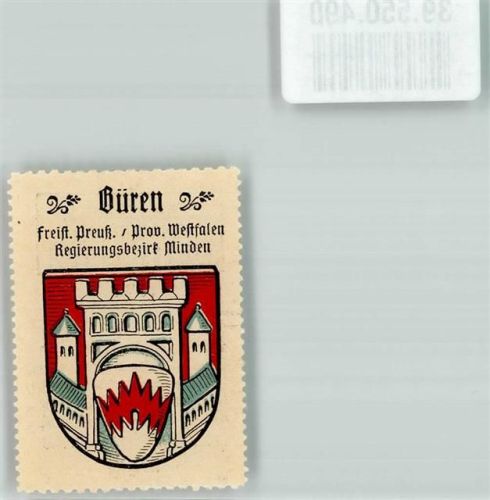 33142 W4793 Büren , Westf Vignette Freist. Preußen Prov. Westfalen Regierungsbezirk Minden Wappen