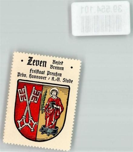Zeven Vignette Freistaat Preußen Prov. Hannover Stade Bezirk Bremen Wappen Schlüssel Rot Gold