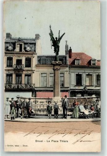 Douai 1905 Denkmal La Place Thiers Cafe