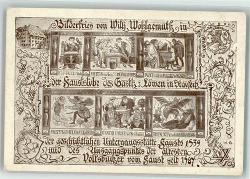 79219 W7813 Staufen , Breisgau Gebrauchsspuren Gasthaus zum Löwen Bilderfris sign. Wohlgemuth