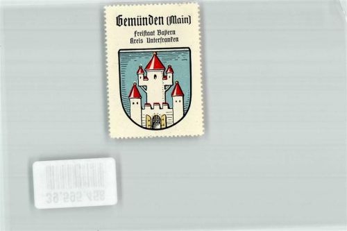 Gemünden Vignette Wappen Silberne Burg Türme Rot Gold Freistaat Bayern Kreis Unterfranken