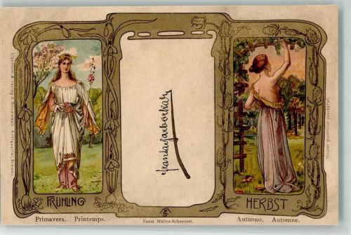 1900 Frauen Jugendstil Frühling Herbst Lithographie