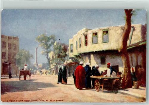 Alexandria sign. Oilette Serie 7203 Marktszene Tracht Pomey´s Pillar