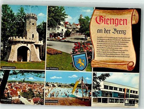 Giengen 1987 Aussichtsturm Schwimmbad Am Postberg Gasthaus Stadthalle