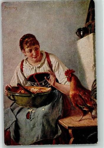 sign. Schmid-Breitenbach F. Ein hungriger Gast Frau Hahn Marke J.S.C. 6022
