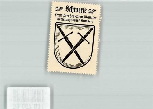 58239 W5840 Schwerte Vignette Wappen Freistaat Preußen Provinz Westfahlen Regierungsbezirk Arnsberg