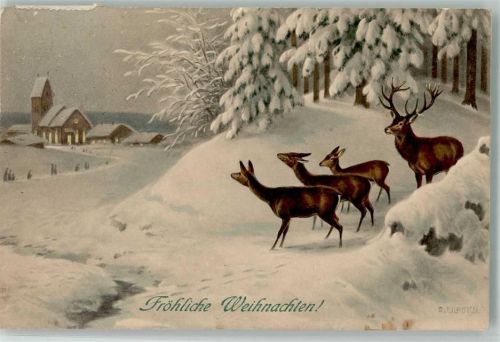 1911 Kirchgang Jagdtiere Hirsch Weihnachten Verlag M. Munk 544
