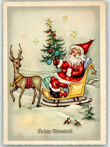 Der Weihnachtsmann sitzt in einem von einem Reh gezogenen Schlitten HACO Nr. 1131 Weihnachtsmann