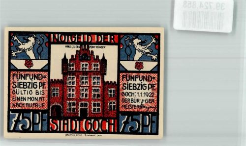 Goch 1922 75 Pfennig Haus zu den Fünf Ringen
