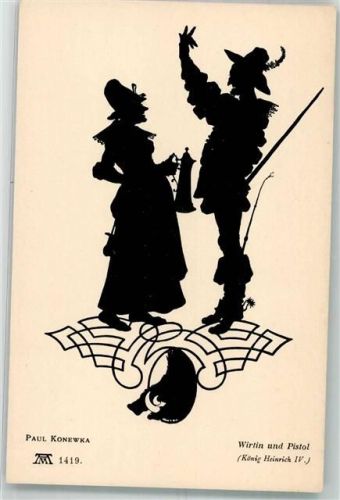 Schattenbild Wirtin und Pistol aus König Heinrich IV Verlag F.A. Ackermann Serie III 1419