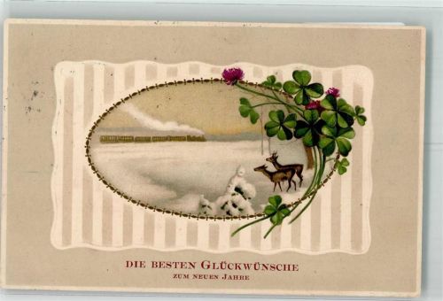 1914 Passepartout Rehe Kleeblätter Neujahr