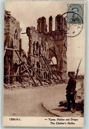 Ypres 1921 Ruinen Tuchhallen Briefmarke Bldseite