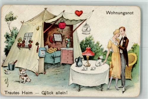 Wohnungsnot Liebespaar Hund WBSS 383 Künstlerkarte