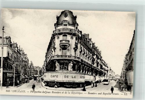 45000 Orleans Foto AK Cafe Straßenbahn Rue Banniers Rue de la Republique