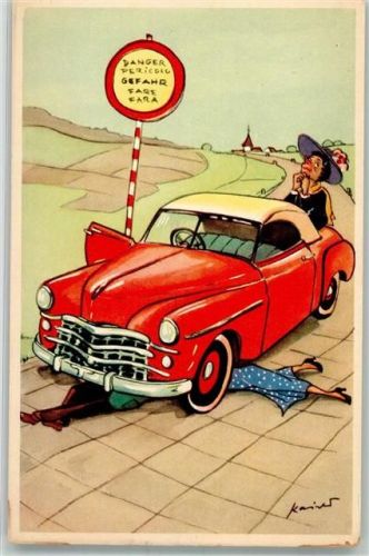 Autopanne Liebespaar unter dem Auto Auto Humor Künstlerkarte