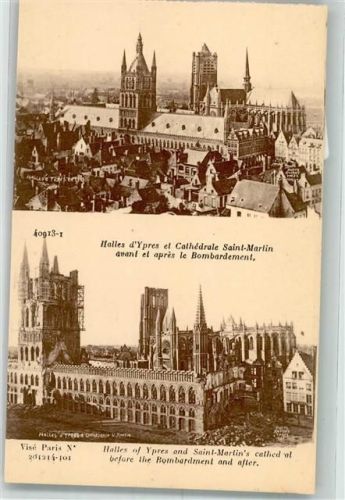 Ypres Kirche Saint-Martin vor und nach der Bombardierung