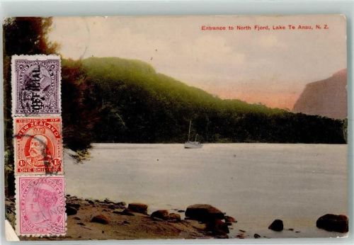Invercargill 1913 Briefmarke Bildseite North Fjord Lak de Te Anau