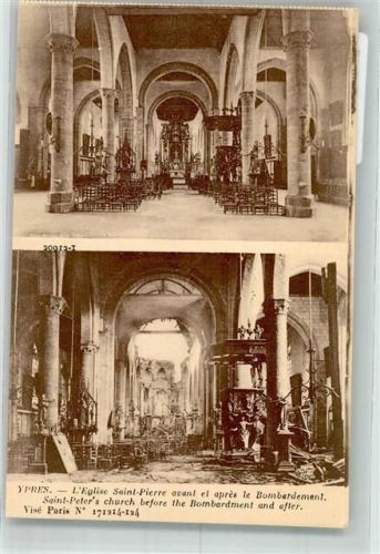 Ypres Kirche Sainte-Pierre vor und nach der Bombardierung