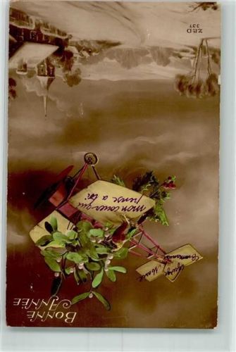 1919 Verlag ZED 337 Neujahr Mistel handkoloriert Vogel