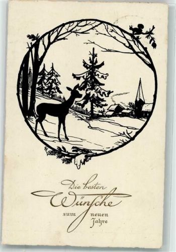 1930 Neujahr Eichhörnchen Jagdtier Reh Winterlandschaft