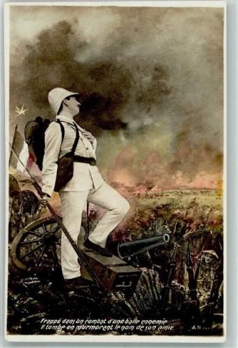 Soldat in der Schlacht Geschütz Verlag A. Noyer Propaganda WK I Fotomontage AK