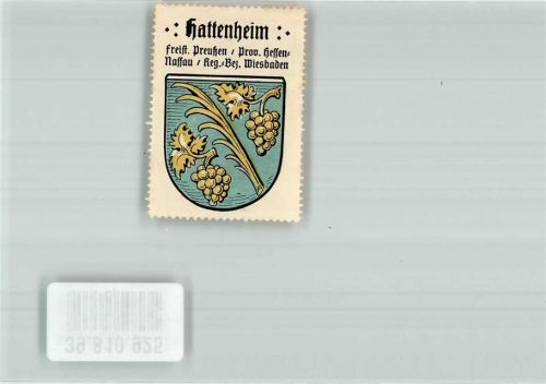 65343 W6228 Hattenheim , Rheingau Vignette Freist. Preußen Prov. Hessen-Nassau Reg. -Bez. Wiesbaden