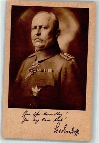 Chef der Obersten Heeresleitung Erich Ludendorff in Uniform mit Eisernes Kreuz WK I Rotophot Ludendorff