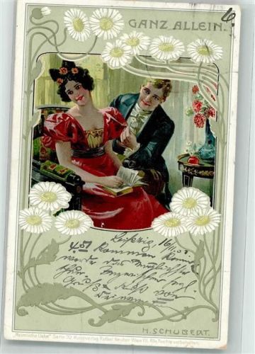 Heimliche Liebe Jugendstil Ganz allein Serie 32 Heimliche Liebe Kunstverlag Rafael Neuber Schubert, H. 1900 Künstlerkarte