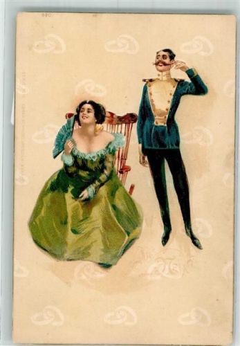 Serie 7015 Soldatenliebe Frau mit Fächer Schaukelstuhl