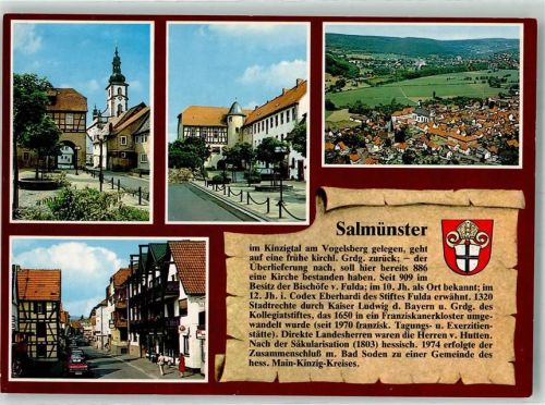 Salmünster Altstadt mit Barockkirche Schleifrashof Fliegeraufnahme Frankfurter Straße Chronik