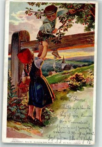 Kinder Kirschen Verlag Neuber Serie 22 Erste Früchte Schubert, H. 1902 Künstlerkarte