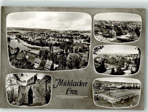 75417 W7130 Mühlacker Foto AK Schwimmbad Burg