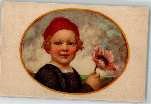 sign. Zumbusch Ludwig v. 1913 Kind Klatschmohn