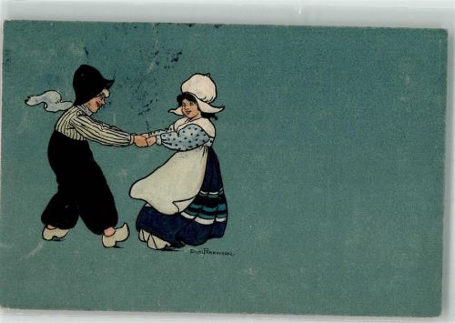 Leim löst sich Tracht Hollandkinder Holzschuhe Künstlerkarte