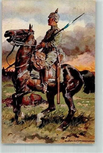 1916 Deutscher Dragoner in Uniform zu Pferde Kavallerie WK I Wohlfahrtskarte Bayer. Rotes Kreuz Maschinenstempel