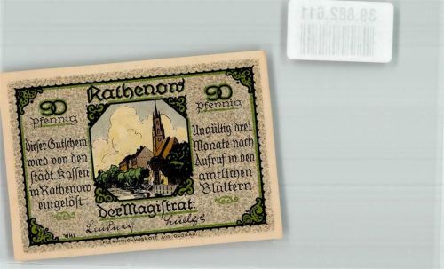 Rathenow 90 Pfennig Gutschein St. Marien und Andreas Kirche Rückseite Husarengeneral Hans von Zieten
