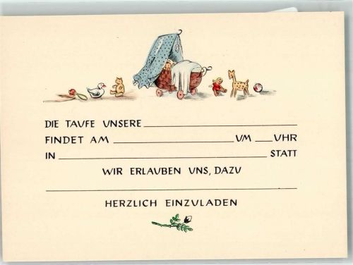 Einladung zur Taufe Spielzeug Teddybär Babywiege