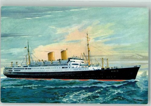 Passagierschiff des Norddeutschen Lloyd Künstlerkarte Dampfer Berlin Gebrauchsspuren