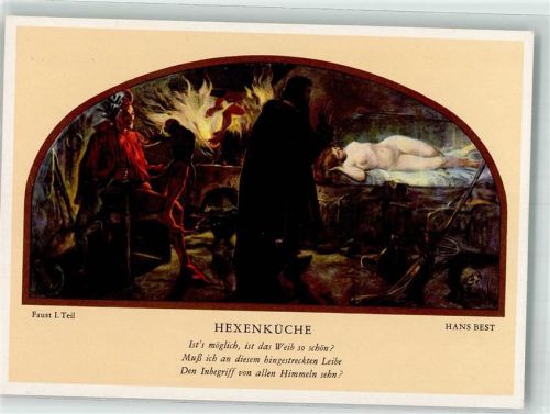 O7000 Leipzig sign. Best Hans Hexenküche Erotik Faust I. Teil Auerbachs-Keller Hexe Künstlerkarte