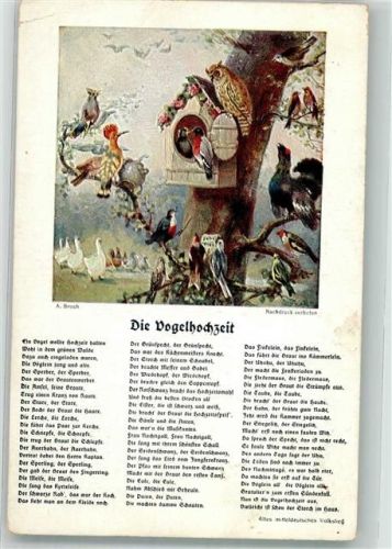 Volkslied Die Vogelhochzeit sign. Broch A. Künstlerkarte Bunte Reihe Nr.115