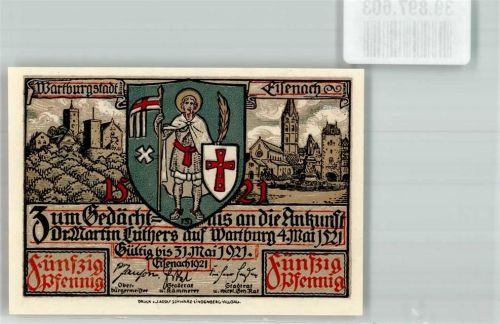Eisenach 1921 50 Pfennig Wappen Die Stadt wie sie vorher gestanden hat