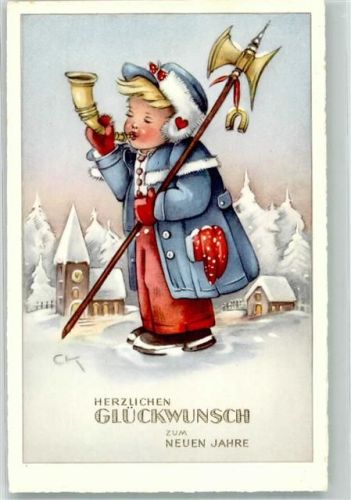Neujahr Posthorn Hufeisen sign. CK verlah Haering Nr. 390