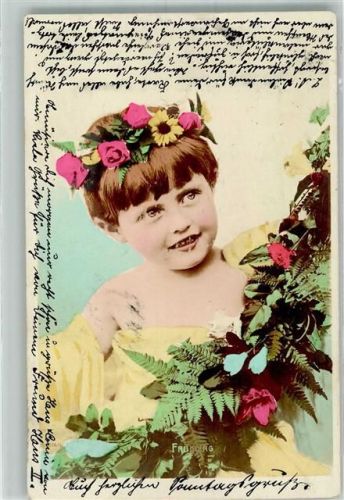 1905 Frühling Verlag AL Kind Blumenkranz Fotografie Lychnogravüre