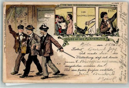 1900 Nr. 1507 Gruss von der Aushebung Militär Litho